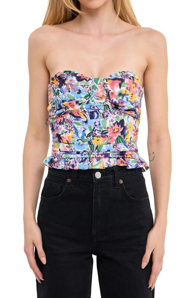 Endless Rose Floral Ruched Strapless Top In Multi