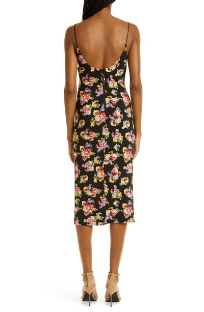 Shop Alice And Olivia Delora Floral Print Spaghetti Strap Body-con Dress In Magnolia Floral Black