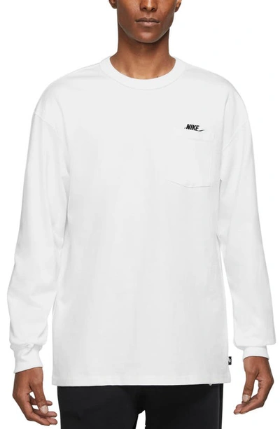 Shop Nike Long Sleeve Pocket T-shirt In White/ Black