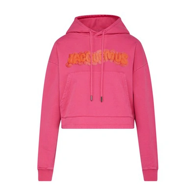 Shop Jacquemus Adjustable Hoodie In Print Logo Paste Pink