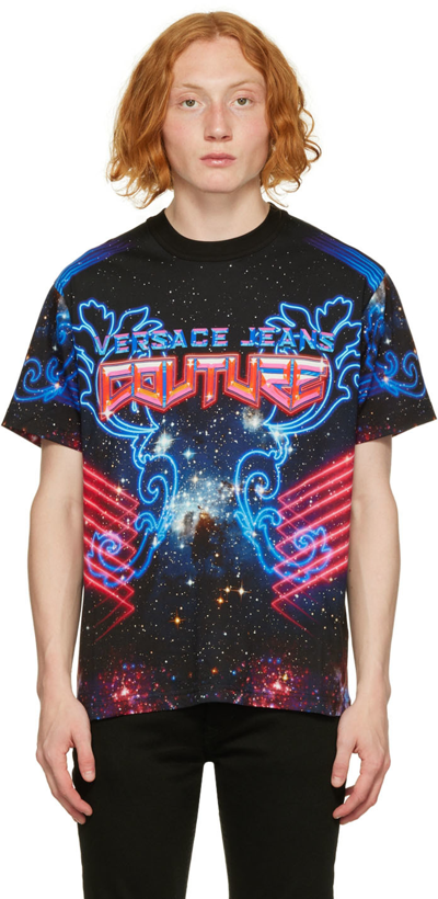 Shop Versace Jeans Couture Black Galaxy Couture T-shirt In Ems3 Multicolor Scur