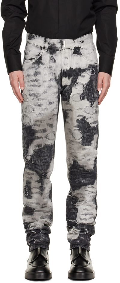 Shop Givenchy Black & White Painted Destroyed Jeans In 116 White/black