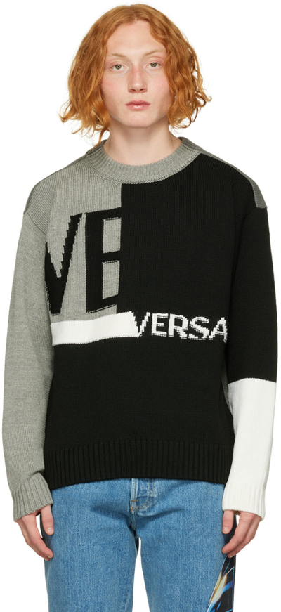 Shop Versace Black Intarsia Sweater In 2b070 Nero+multicolo
