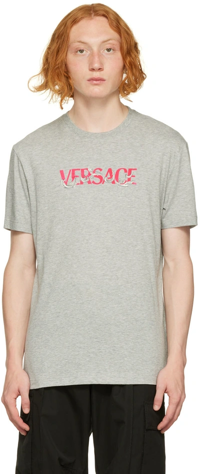 Shop Versace Gray Embroidered T-shirt In 1e090 Grey