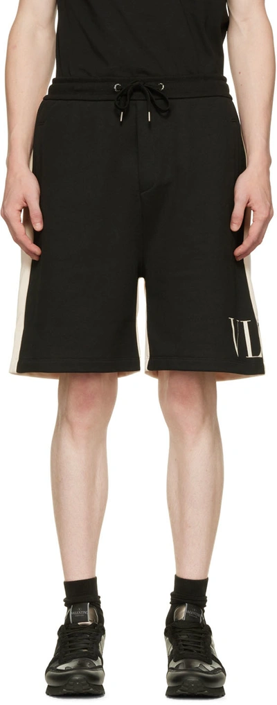 Shop Valentino Black & Off-white 'vltn' Shorts In 0na Nero/avorio