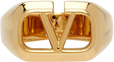 Shop Valentino Gold V-logo Signet Ring In Cs4 Oro 18