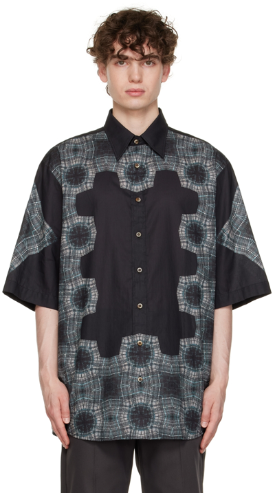 Shop Acne Studios Navy Print Shirt In Aan Blue