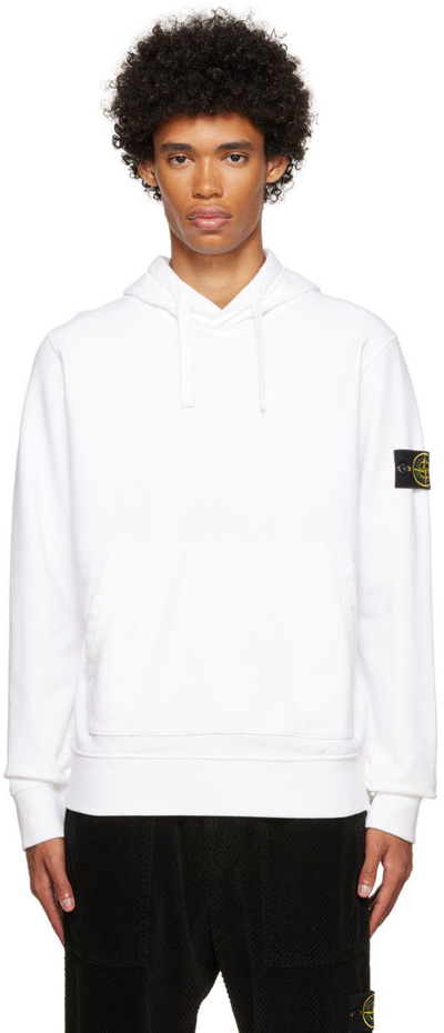 Shop Stone Island White Patch Hoodie In V0001 White