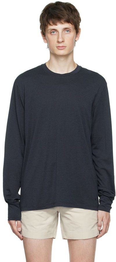Shop Tom Ford Navy Embroidered Long Sleeve T-shirt In B09 Navy