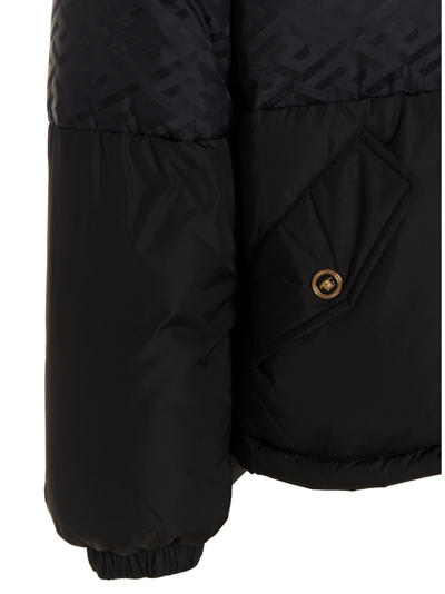 Shop Versace La Greca Down Jacket In Black