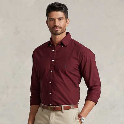 Shop Polo Ralph Lauren Garment-dyed Oxford Shirt In Rich Ruby
