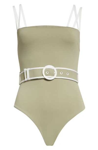 Shop Sir Rueben Strappy Belted One-piece Swimsuit In Sage