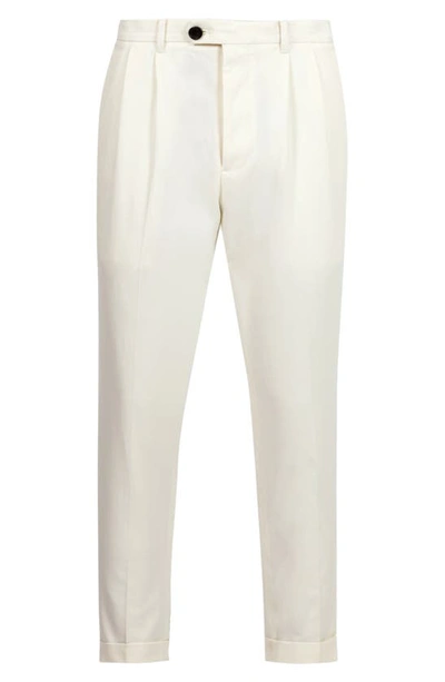 Shop Allsaints Tallis Pleated Cotton & Wool Trousers In Wheatgrass Taupe