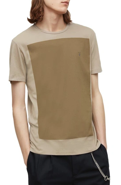 Shop Allsaints Lobke Cotton Colorblock T-shirt In Seawood Taupe/ Brown