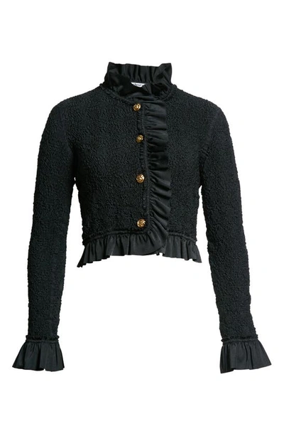 Shop Alexander Wang Ruffle Smocked Jersey Crop Jacket In Black