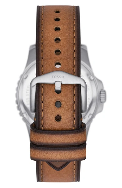 Shop Fossil Leather Strap Watch, 42mm In Brown/silver/green