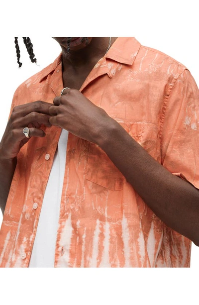 Shop Allsaints Hera Palm Short Sleeve Button-up Camp Shirt In Scorched Orange