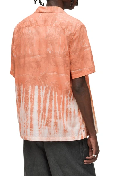 Shop Allsaints Hera Palm Short Sleeve Button-up Camp Shirt In Scorched Orange