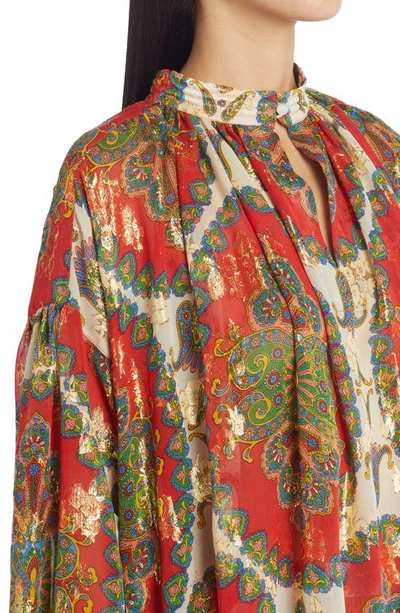 Shop Etro Orion Metallic Floral Print Silk Blouse In Red 600