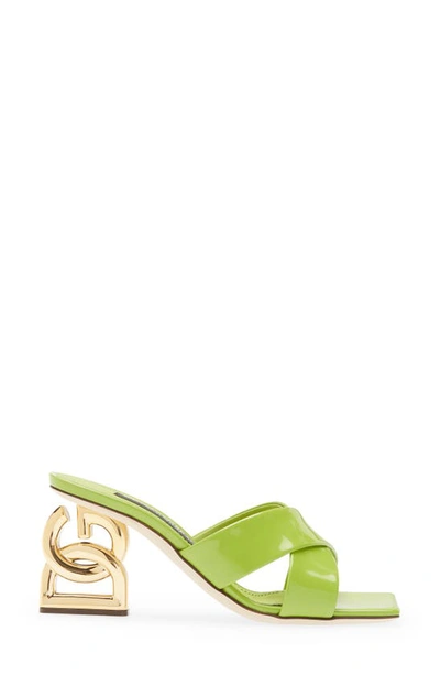 Shop Dolce & Gabbana Logo Heel Slide Sandal In Brightgreen