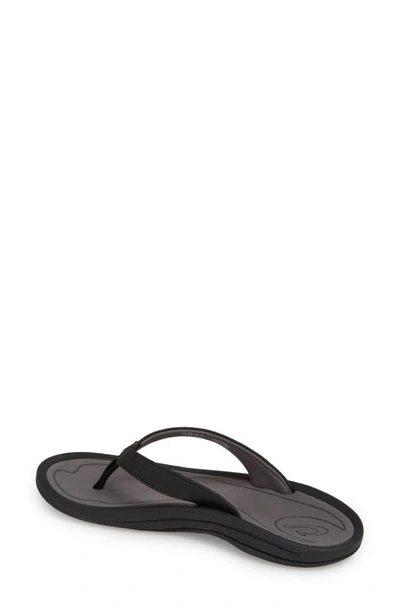 Shop Olukai Kulapa Kai Flip Flop In Nero/ Pavement Faux Leather