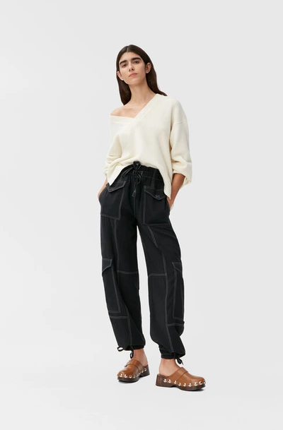 Ganni Slub Cargo Pants In Black