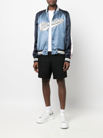 Shop Valentino Logo Bomber Jacket In Blue