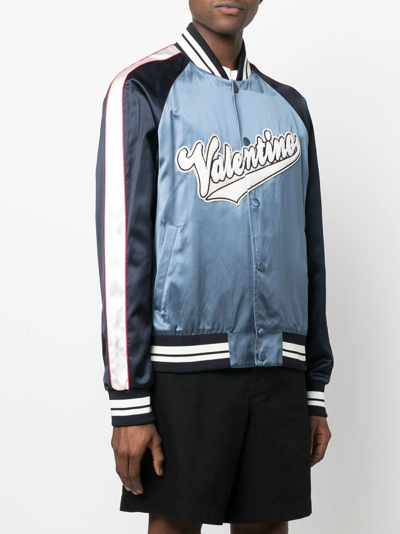 Shop Valentino Logo Bomber Jacket In Blue