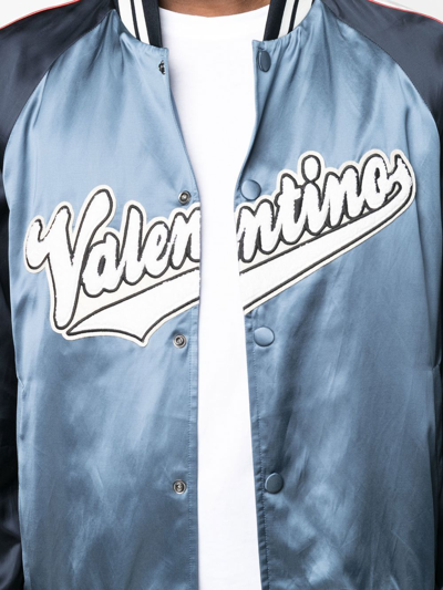 Shop Valentino Logo Bomber Jacket In Blue