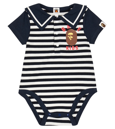 Bape Baby Striped Cotton Bodysuit In Navy | ModeSens