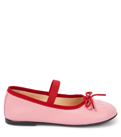 Shop Gucci Double G Leather Ballet Flats In Wi.rose/n.red/br.hib