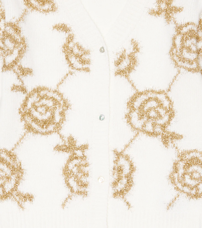 Monnalisa Embroidered-rose Cardigan In White
