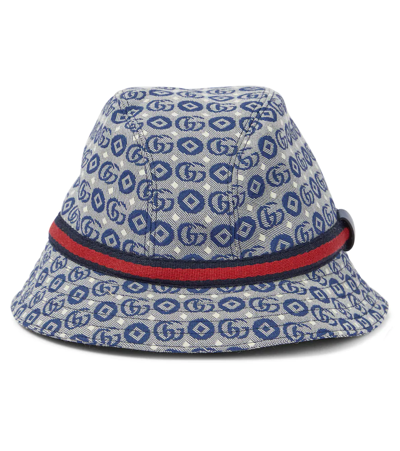 Gucci Kids' Jacquard Cotton-blend Bucket Hat In Blue