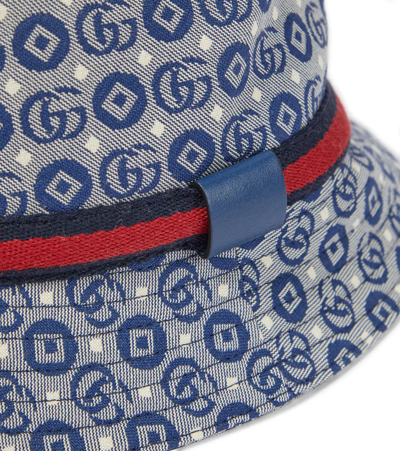 Shop Gucci Jacquard Cotton-blend Bucket Hat In Bluette/red