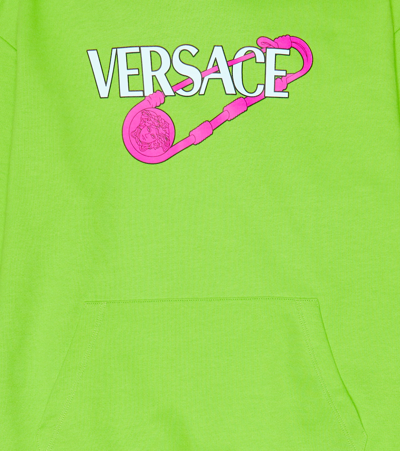 Shop Versace Safety Pin Cotton Jersey Hoodie In Acid+multicolor
