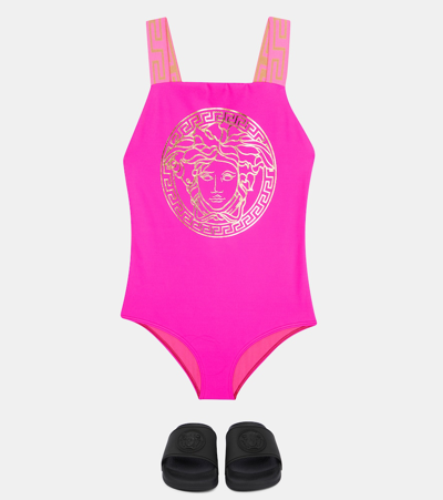 Shop Versace Medusa Swimsuit In Fuchsia