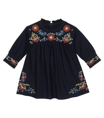 Shop Chloé Kids Baby Embroidered Cotton Dress In Blue