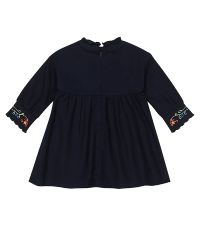 Shop Chloé Kids Baby Embroidered Cotton Dress In Blue