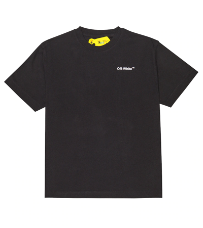 Shop Off-white Logo Cotton T-shirt In Black Yellow