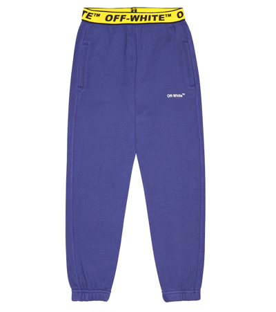 Shop Off-white Logo Cotton Jersey Sweatpants In Navy Blue Ye