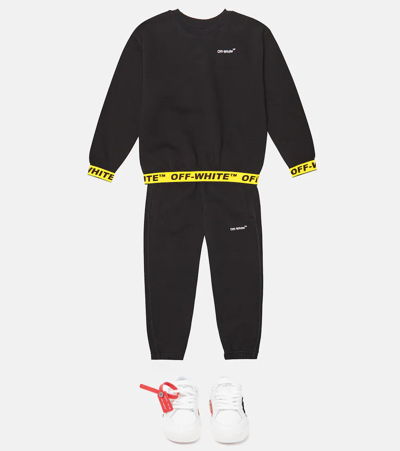 Shop Off-white Logo Cotton Jersey Sweatpants In Black Yellow