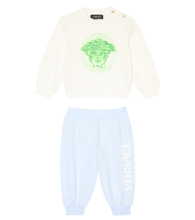 Shop Versace Baby Medusa Sweatshirt And Sweatpants Set In Bianco+verde+babyblue