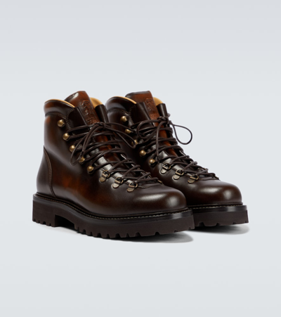 Shop Brunello Cucinelli Lace-up Leather Ankle Boots In Brown