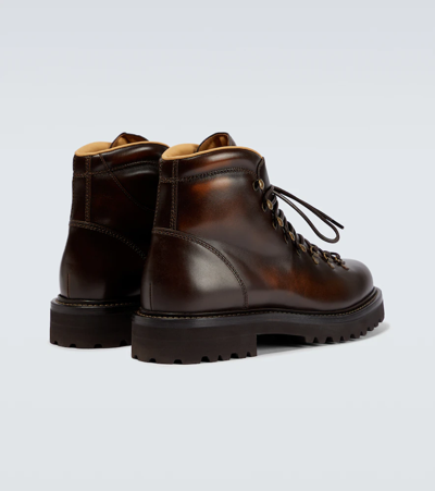 Shop Brunello Cucinelli Lace-up Leather Ankle Boots In Brown