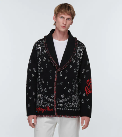 Shop Alanui Bandana Jacquard-knitted Cardigan In Black Mult