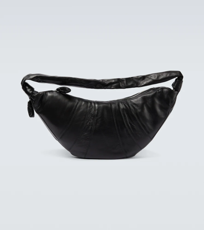 Shop Lemaire Croissant Large Leather Shoulder Bag In Black