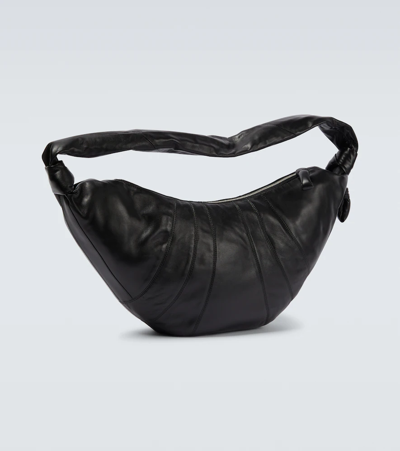 Shop Lemaire Croissant Large Leather Shoulder Bag In Black