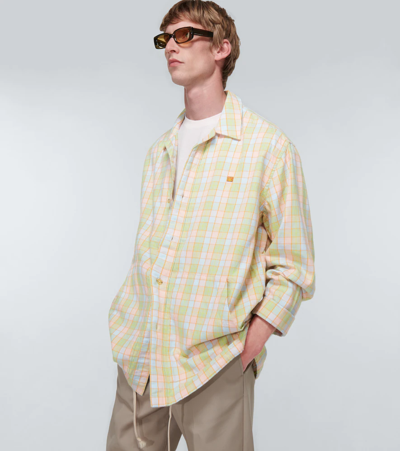 Shop Acne Studios Checked Long-sleeved Shirt In Orange/beige