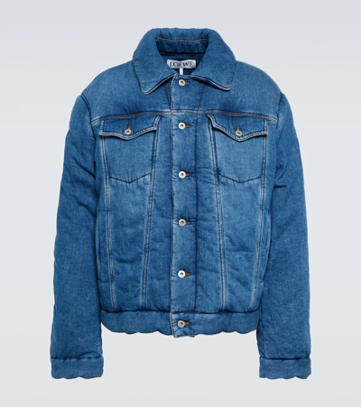 Shop Loewe Padded Denim Jacket In Indigo Blue