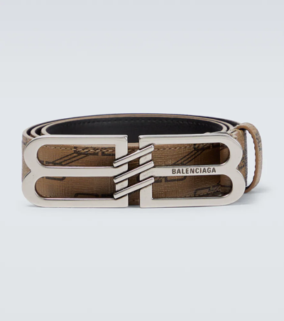 Shop Balenciaga Bb Signature Coated Canvas Belt In Beige + Brown